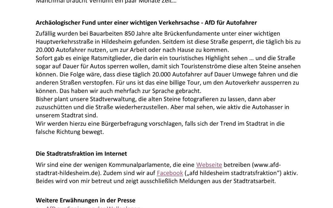 INFO über die Arbeit der AfD-Stadtratsfrakiton hildesheim